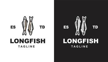 lang vis minimalis vintage logo voor voedselmerk en bedrijfsrestaurant vector