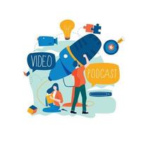 podcast opname, audio podcast, online show, live streaming, uitzending concept platte vectorillustratie vector