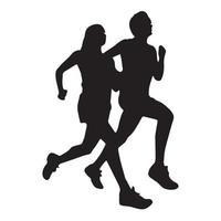 silhouet van man en vrouw die samen rennen en joggen vector