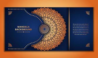 blauw luxe religieus gouden mandala-uitnodigingskaartontwerp met etnisch patroon vector