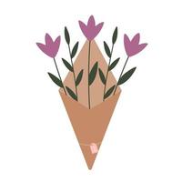 eenvoudige platte botanische illustratie in trendy kleuren. elegant lenteboeket. floristische compositie voor de wenskaart, 8 maart decoratie, pasen, huwelijksgeschenken en uitnodiging. vector