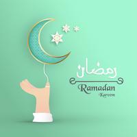 Sjabloon voor Ramadan Kareem met groene en gouden kleur. 3D Vectorillustratieontwerp in document en ambacht voor Islamitische groetkaart, uitnodiging, boekdekking, brochure, Webbanner, reclame die wordt gesneden. vector