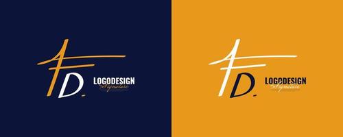 eerste f en d-logo-ontwerp met elegante en minimalistische handschriftstijl. fd handtekening logo of symbool voor bruiloft, mode, sieraden, boetiek en zakelijke identiteit vector