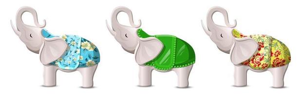 vector cartoon vlakke stijl gelukkige olifanten met opgeheven stammen. geïsoleerd op een witte achtergrond illustratie.