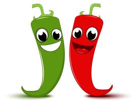 Happy Cartoon Rode en groene chili peper vector