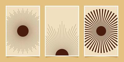 abstracte minimalistische composities wanddecoratie in de stijl van het midden van de eeuw met cirkels en booglijnen vector
