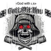 militair teken in een helm in de schedel, grunge vintage design t-shirts vector