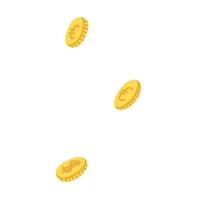 vectorillustratie van munten vallen, vallend geld, vliegende gouden munten in cartoon hand getrokken vlakke stijl geïsoleerd op een witte background vector