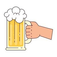 hand met een mok bier, op witte achtergrond vector