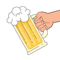 hand met een mok bier, op witte achtergrond vector