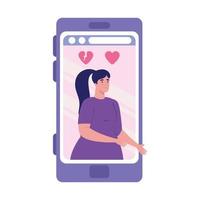 vrouw in smartphone met leuk en niet leuk hart vectorontwerp vector