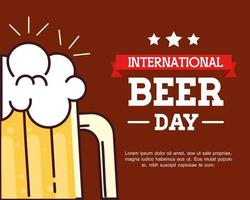 internationale bierdag, augustus, met glas bier en lintdecoratie vector
