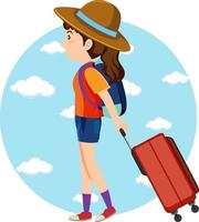 vrouw reizen vakantie thema met rugzak en bagage vector