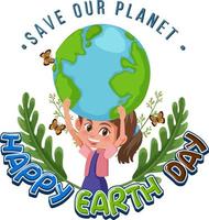 gelukkig Earth Day-concept met een meisje dat Earth Globe vasthoudt vector