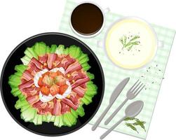 bovenaanzicht gezonde salade en placemat op witte achtergrond vector