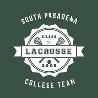 lacrosse team vintage badge, embleem, lacrosse t-shirt ontwerp wit op groen, vectorillustratie vector