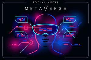 metaverse mens in vr-bril virtual reality lichteffect achtergrond vector