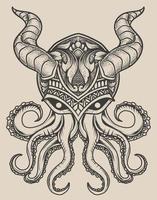 illustratie vintage octopus met masker vector