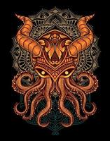 illustratie vintage octopus met mandala ornament vector