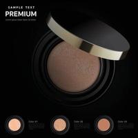 compacte foundation advertenties, aantrekkelijk make-up essentieel product met textuur geïsoleerd op de achtergrond, 3d illustratie vector