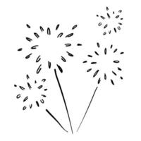 vuurwerkcompositie met doodle-afbeeldingen van vuurwerkvlekken van verschillende vormen cartoon handgetekende stijl vector