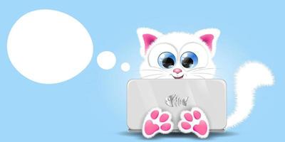 witte kat laptop vector