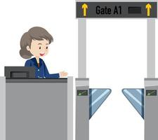 grondservicepersoneel met boarding gate ingang vector
