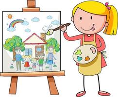 een meisje schildert huis en gezin vector
