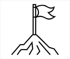 vlag op de top van de berg, zwarte dunne omtrek pictogram illustratie geïsoleerd op een witte achtergrond. vector pictogram eenvoudige illustratie.