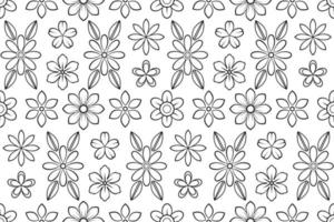 vector zwart-wit bloemen naadloos patroon. herhalende omtrek bloemen met zwarte dunne lijn.