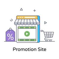 winkel binnen website, platte omtrekvector van promotiesite vector