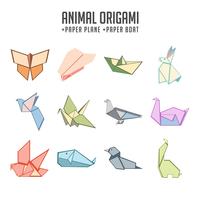 Kleurrijke dierlijke origami en papieren boot en papieren vliegtuig Set vector