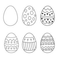 paasei in doodle stijl. collectie schets eieren voor ontwerp en print. traditionele religieuze feestdag. vectorillustratie, geïsoleerde elementen op een witte achtergrond vector