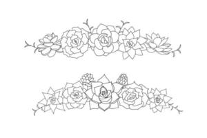 sappige echeveria vector frame. hand getekende woestijn bloem illustratie in doodle stijl. set planten met zwarte omtrek. silhouet vetplanten op een witte achtergrond. border vetplanten om af te drukken