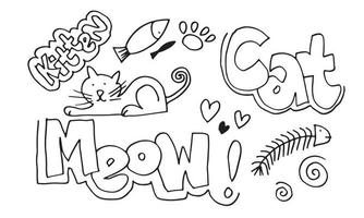 hand getekende schattige kat. vectorillustratie van dier met schattige kitten. vectorontwerpsjabloon voor logo's, brieven, banners, menu's, banners vector