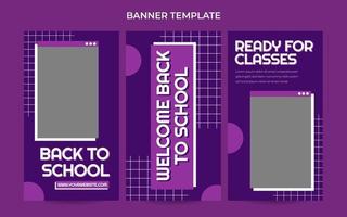 verticale terug naar school webbannersjabloon met retro computer esthetiek stijl vector