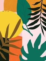 botanische poster vectorillustratie. gebladerte tekenen met abstracte vormen. minimale en natuurlijke bladeren art print. abstract plantontwerp voor achtergrond, behang, kaart, kunst aan de muur vector