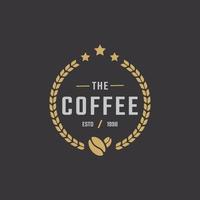 vintage embleem badge coffeeshop logo met kop en koffiebonen symbool in retro stijl vectorillustratie vector