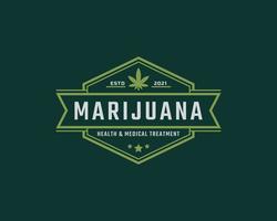 klassieke vintage retro label badge voor marihuana cannabis hennep pot blad thc cbd gezondheid en medische therapie logo ontwerp inspiratie vector