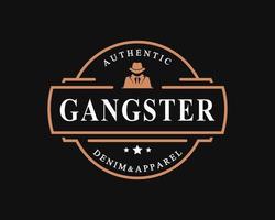 vintage retro badge voor gangsters en maffia man in zwart pak logo embleem ontwerp symbool vector