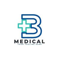 letter b kruis plus logo. lineaire stijl. bruikbaar voor bedrijfs-, wetenschaps-, gezondheidszorg-, medische, ziekenhuis- en natuurlogo's. vector