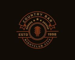 vintage retro badge voor country gitaar muziek western saloon bar cowboy logo embleem symbool vector