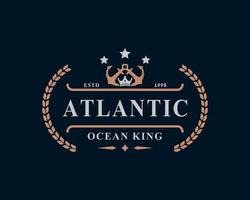 vintage retro badge nautische koning anker embleem met anker en kroon voor marine logo ontwerp symbool vector