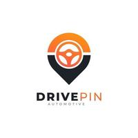 drive point-logo. locatiepin gecombineerd met stuurpictogram vectorillustratie vector