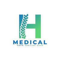 letter h met pictogram wervelkolom logo. bruikbaar voor bedrijfs-, wetenschaps-, gezondheidszorg-, medische, ziekenhuis- en natuurlogo's. vector