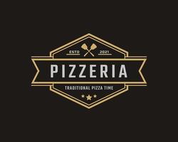 vintage klassiek embleem badge spatel pizza pizzeria logo ontwerp inspiratie vector