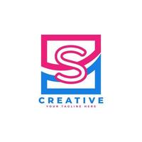 bedrijfsletter s-logo met vierkant en swoosh-ontwerp en blauw roze kleur vector sjabloonelement