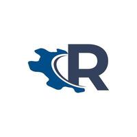 bedrijfsletter r met swoosh automotive gear logo-ontwerp. geschikt voor bouw-, automobiel-, mechanische, technische logo's vector