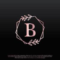 elegant b-letter zeshoekig bloemenlogo met creatieve elegante bladmonogram-taklijn en roze zwarte kleur. bruikbaar voor bedrijfs-, mode-, cosmetica-, spa-, wetenschaps-, medische en natuurlogo's. vector