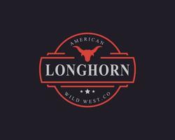 vintage retro badge voor Texas longhorn koe, land western stier hoofd familie platteland boerderij logo ontwerp sjabloon element vector